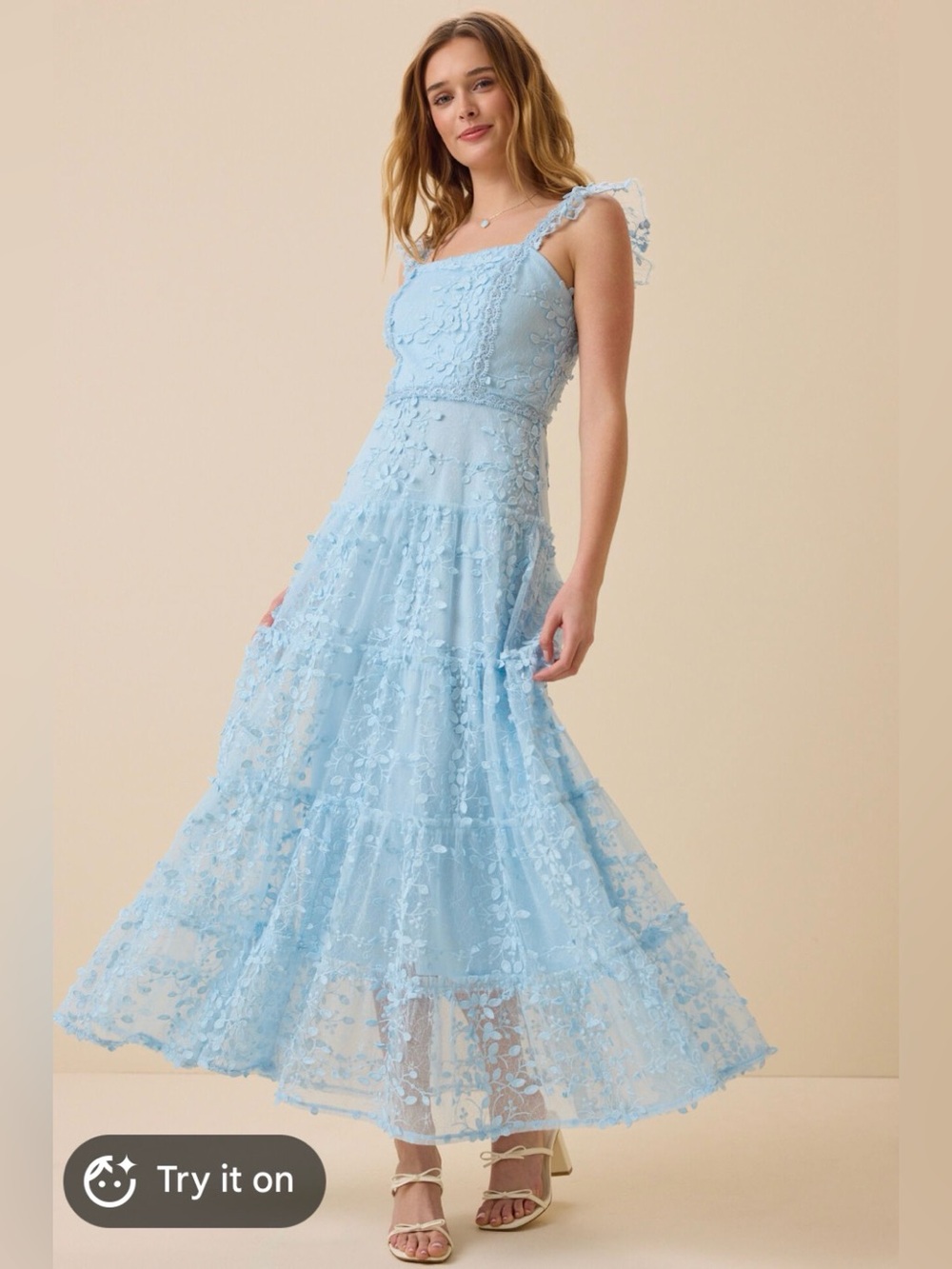 Brita Powder Blue Lace Maxi Dress